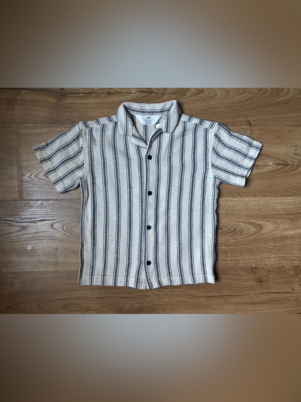 Kids Short-Sleeve Button-Up Stripe Shirt - Cream & Black, 5T